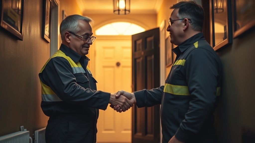 Engineer shaking hands with a Hampstead homeowner after locating their leak